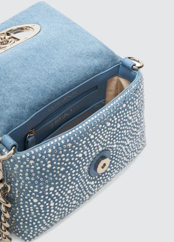 Borsa piccola lapuffy in denim con strass