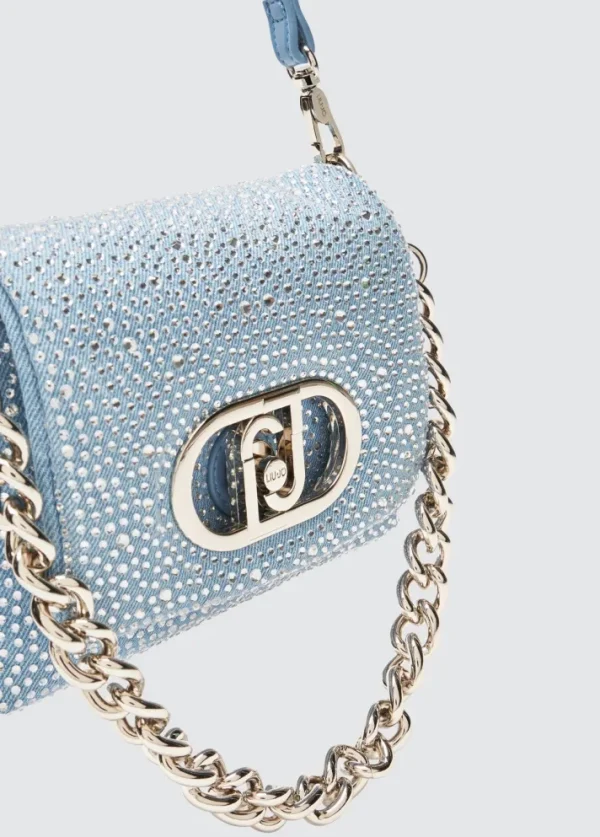 Borsa piccola lapuffy in denim con strass