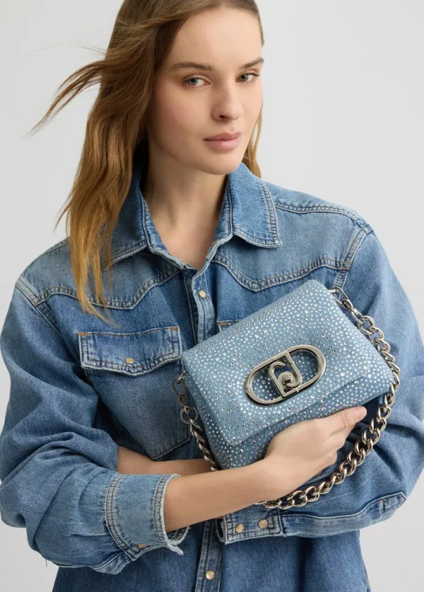 Borsa piccola lapuffy in denim con strass