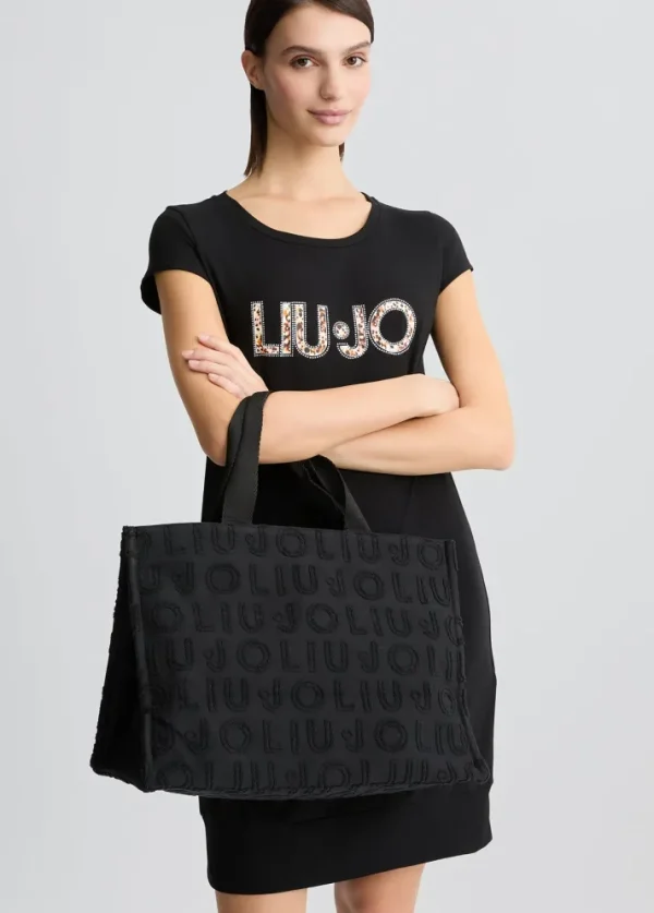 Borsa tote jacquard nera