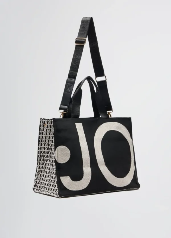 Borsa tote monogram jacquard nera