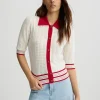 Cardigan bianco e rosso in maglia