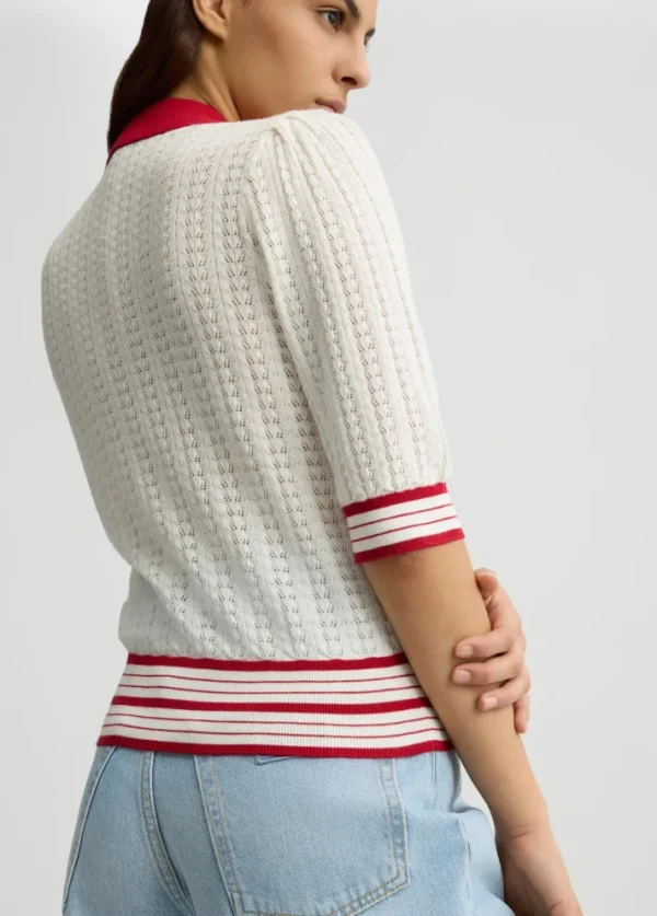 Cardigan bianco e rosso in maglia