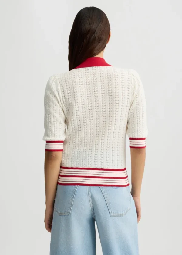 Cardigan bianco e rosso in maglia