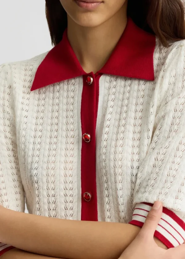 Cardigan bianco e rosso in maglia