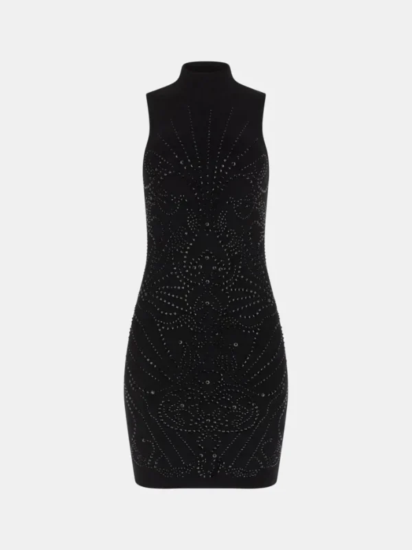 Mini abito bodycon in maglia con strass