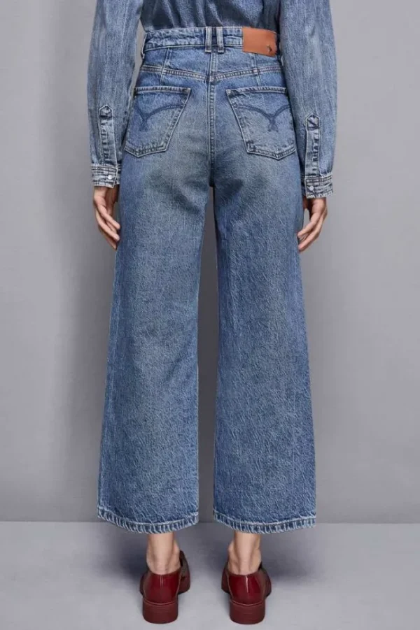 Pantaloni denim "essential" a palazzo