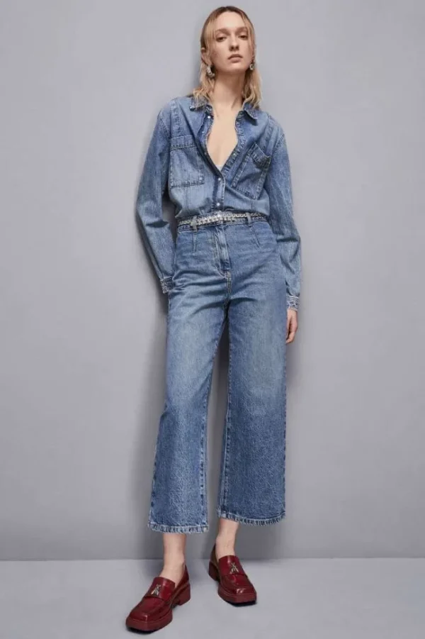 Pantaloni denim "essential" a palazzo