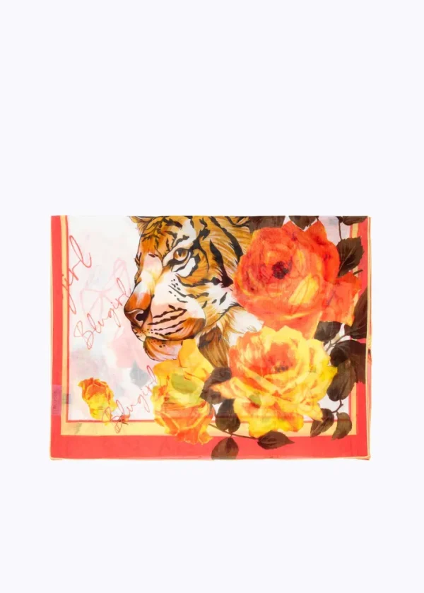 Stola con stampa tigre e rose